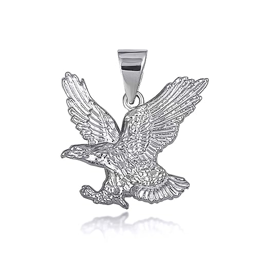 Solid 14K White Gold Soaring Bald Eagle Freedom Charm Pendant