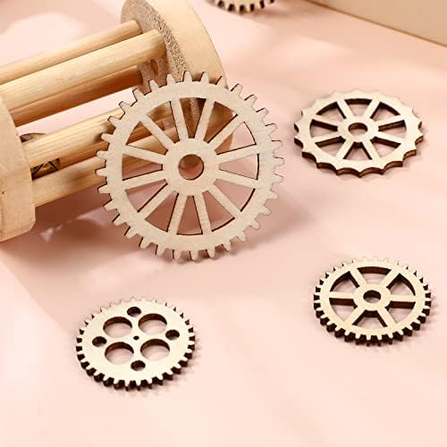 Amosfun Unfinished Wooden Cutouts Gear Shape Wood Discs Slices Embellishments for Craft DIY Decoration 50pcs