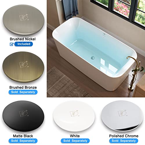 Ferdy Maui 67" Acrylic Freestanding Bathtub, Contemporary Elegant Design Soaking Tub With Brushed Nickel Drain And Minimalist Linear Design Overflow, Easy To Install, 02563 #TOP2