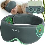 3D Bamboo Cotton Sleep Mask with Bluetooth 5.4 Headphone, Music Wireless Bluetooth Blackout Eye Mask for Side Sleepers, Earphones HD Speaker Microphone for Travel, Gifts for Women Men, Grey