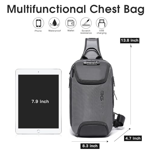 Image of BANGE Anti Theft Sling Bag with USB Charging Port, Waterproof Crossbody Chest Pack, Lightweight Travel Daypack Shoulder Bag for Men Women