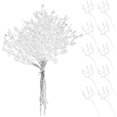 Toyvian Artificial Bouquets with Acrylic Bead Drops Flexible Decorative Stems for Home Wedding Decoration Elegant White Branches for DIY Craft Floral Arrangements