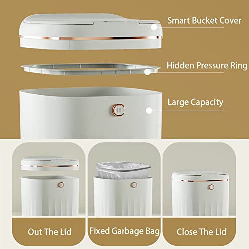 Touchless Bathroom Trash Can With Lid, 4.7 Gallon Automatic Garbage Can, Square Plastic Trash Bin Waterproof Motion Sensor Wastebasket For Living Room, Bedroom, Office, Kitchen, White (No Battery) #TOP2