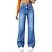 Damen Jeans Stretch High Waist Wide Leg Denimhose Weites Bein Bequeme Hose Straight Gerade Jeanshosen mit Taschen,Blau,M