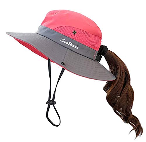 Anvevkn Damen Faltbarer Sonnenhut UV Schutz Sommerhut Wanderhut Fischerhut Gartenhut Wasserdicht Outdoor Buschhut mit Verstellbare Kinnband Red-A