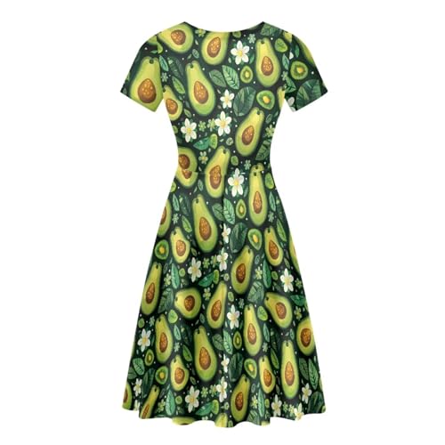 Image of HUGS IDEA Womens Puffy Swing Midi Dress Round Neck Short Sleeve Party A-Line Dresses