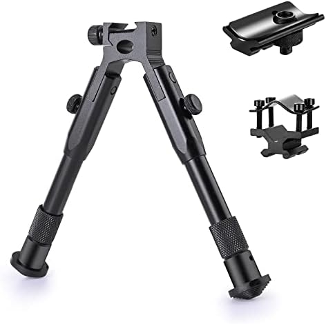JINSE Tactical Bipod Picatinny Rail Foldable Rubber Feet Center Height 6.5"-7.5" with Adapter