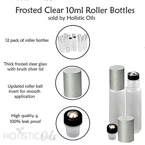 12-Pack Frosted Clear Glass Roller Bottles with Brushed Silver Leakproof Caps – Premium Quality Empty Roll-On Bottles for Essential Oils, Perfumes, Serums, DIY Aromatherapy & Beauty Products2