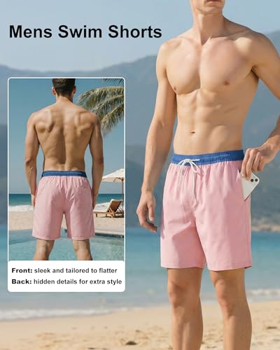 Image of Mens Swim Trunks with Compression Liner 2 in 1 Quick Dry Swimming Shorts Swimwear Bathing Suits with Pockets