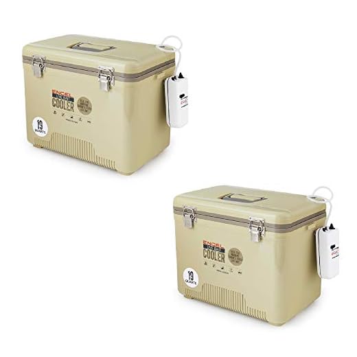 Engel 19 Quart Insulated Leak Proof Minnow and Live Bait Fishing Dry Box Cooler with 2 Speed Aerator, Pull Net, and Steel Latches, Tan (2 Pack)