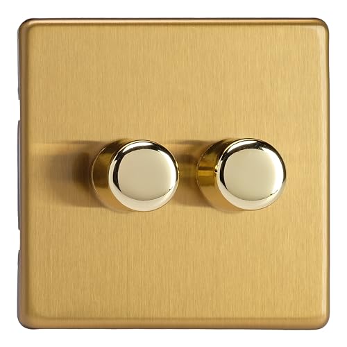Varilight 2-Gang 2-Way V-Pro Push On/Off Rotary LED Dimmer 2 x 0-120W Brushed Brass