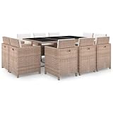 vidaXL Set da Pranzo da Giardino 11 pz con Cuscini Rimovibili Elegante Robusto Mobili Arredi per Esterni Tavolo e Sedie in Polyrattan Beige