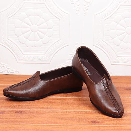 FAUSTO Men's Ethnic Hand Stitched Juttis and Mojaris for Wedding|Outdoor|Occasions|Fashion|Party|Festive|Evening|Shoes with Comfort Insole (6-12 UK)