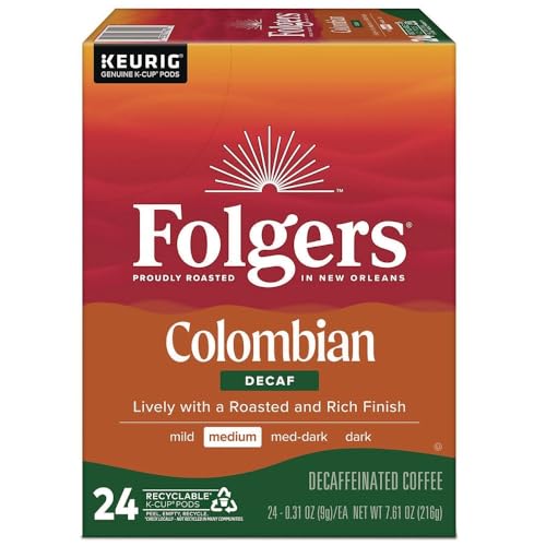 Folgers 100 percent Colombian Decaf K-Cups for Keurig brewers, 24 Count