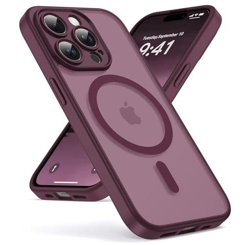 Oududianzi-Cover per iPhone 15 Pro Compatibile con MagSafe, Custodia Traslucida Posteriore PC Silicone TPU Bumper, Protezione Della Fotocamera, Cover Militare Antiurto Anti-Impronte-Bordeaux