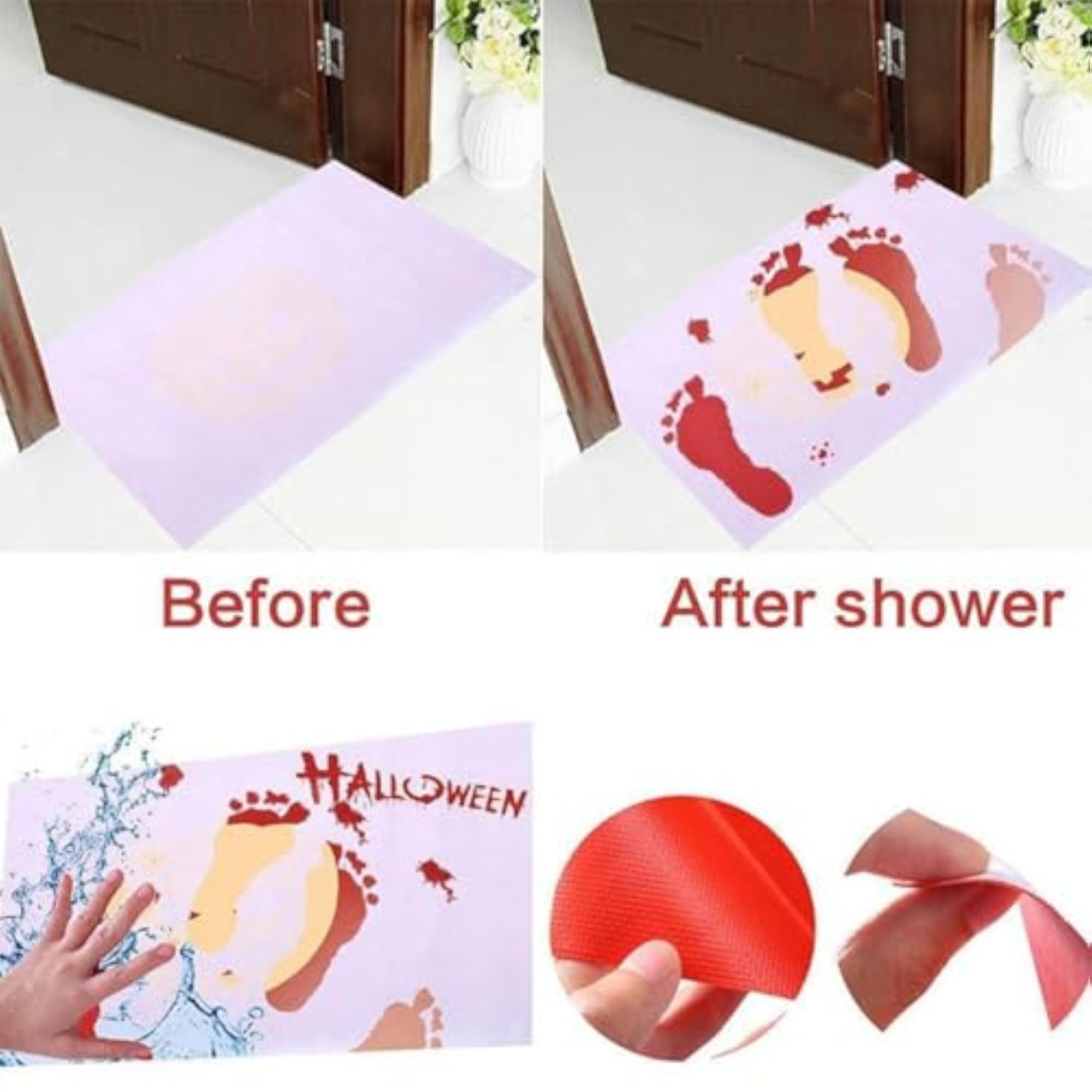 Halloween Decor Bath Mat Turns Red When Wet