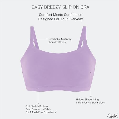 Image of NYKD (NYB165 Cotton Non Padded & Non Wired Full Coverage Slip On T-Shirt Bra for Women | Easy Breezy Soft Fabric with Hidden Shaper Sling for No Side Bulge & Detachable Strap