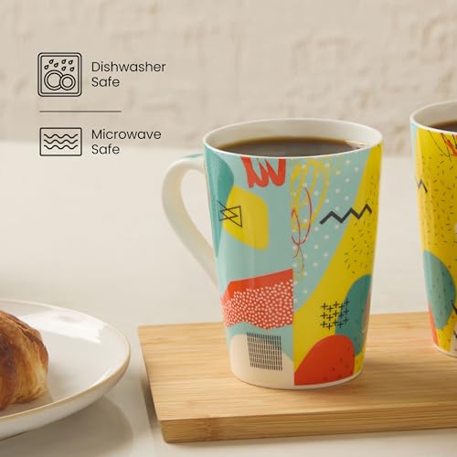 Image of United Colors of Benetton Bone China Coffee Mug Set of 2 - 320ml Each, Printed Tea Cups for Coffee, Milk & Hot Beverages - Microwave & Dishwasher Safe, Ideal Gift Set for Home & Office