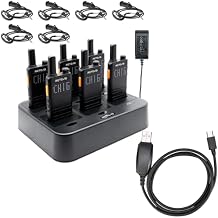 Retevis B3H Walkie Talkies with Earpiece and 6 Way Charger Bundle with Black Original USB Charging Cable,USB Programming Charging Cable(1 Pack)