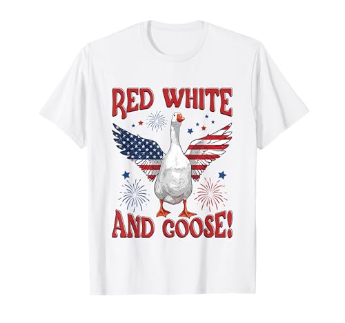 Red White and Goose 4th of July American Flag Patriotic USA T-Shirt