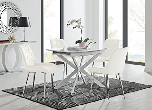Furniturebox UK LIRA 100 Extending Dining Table and 4 Cream Pesaro Silver Leg Chairs