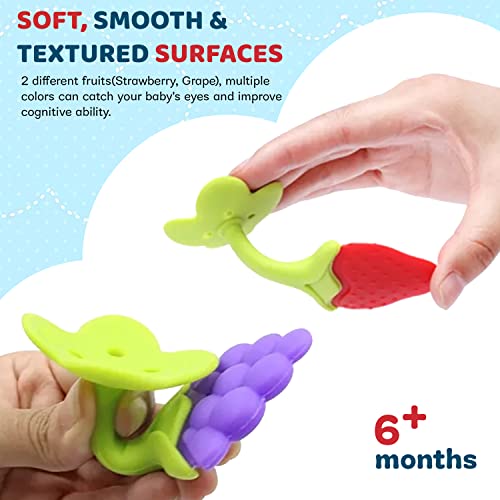 Image of Baybee Natural Silicone Baby Teether for 3-12 Months | Soft Grape Shape Safe Teething Toy for Infants Pack of 2 | BPA-Free Teethers Chew Toy Non-Toxic Food Grade Soother | Teething Relief for Babies