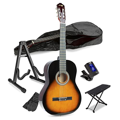 Sunburst Acoustic Guitar Starter Kit for Beginners - Complete Set with Stand, Footrest & 6 Months Lessons - Starter Acoustic Guitar for Adults & Kids, Ideal Beginner Acoustic Guitars