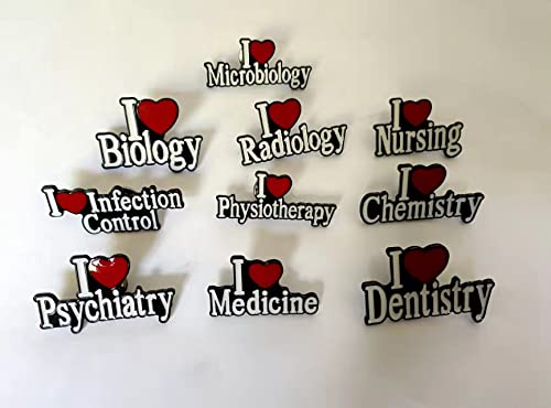 Image of White and Black Enamel Red Heart I Love Nursing I Love Chemistry English Words Brooch and Pin