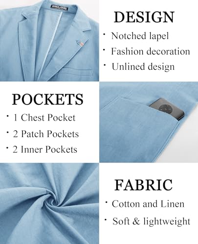 Image of PJ PAUL JONES Mens Casual Blazer Lightweight Linen Sport Coat 2 Button Unlined Suit Jackets
