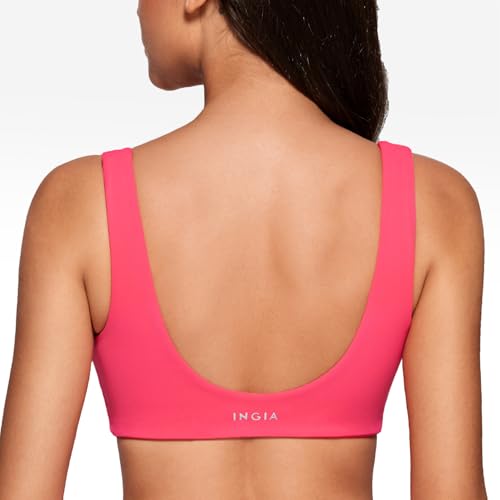 Image of INGIA Womens U-Neck Sports Bra Padded U Back Medium Impact Fitness Yoga Bar Workout Crop Top with Built in Bra