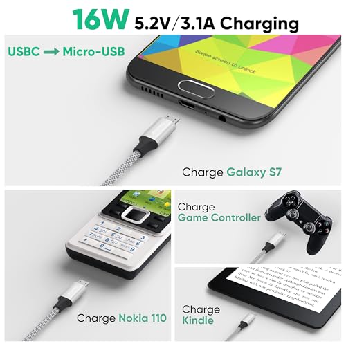 Image of USB C to Micro USB Cable BK63(15 Feet, Silver, 1)