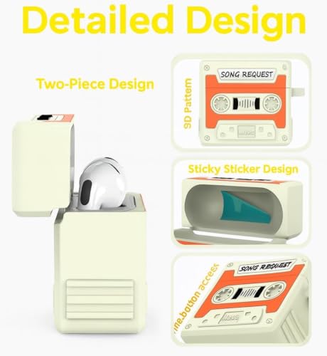 Image of Meyaar Silicone Case for Apple Airpods Pro 3 (2025) Cute Design for Airpods Pro 3 with Keychain Shockproof Protective Case Cover (Cassette Tape)