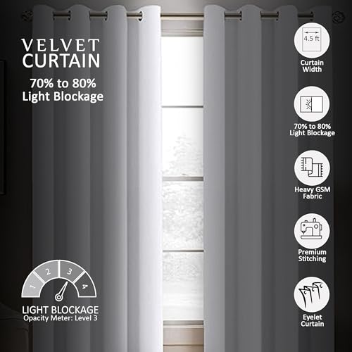 Image of STITCHNEST Velvet Kids Curtains Pack of 2 | Digger & Truck Print | Semi Blackout Curtains for Nursery, Playroom & Toddler Bedroom | 5 Feet
