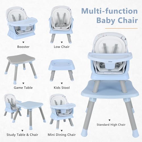 Image of INFANS 8 in 1 Baby High Chair, Convertible Highchair for Babies and Toddlers, Infant Dining Booster Seat, Building Block Table, Kids Stool Table Chair Set with Removable Tray
