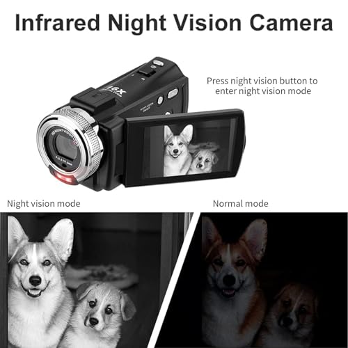 ORDRO V12 Video Camera Camcorder Full HD 1080P 30FPS Infrared Night Vision Camera 3.0 Inch LCD Screen 16X Zoom Camcorders with 16GB Memory Card Remote Control and 2 Batteries