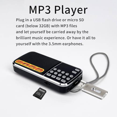 YOFITS YF37 Portable Radio AM FM MP3 Player Excellent Reception and Rechargeable Battery Operated for Indoor & Outdoor AM FM Radios with Emergency Flashlight(Black)