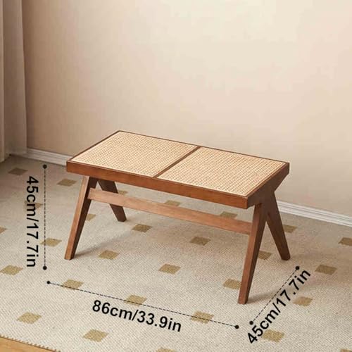 Banco de roble macizo y asiento de ratán moderno para sala de estar 2