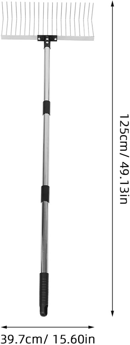 BESPORTBLE Heavy Duty 21-Tine Garden Rake with Telescopic 1.25m Handle for Soil Loosening, Leaf Gathering, and Lawn Thatching in Yard and Garden Care