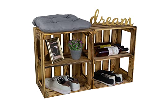 Kistenkolli Altes Land Flambé/Flamed MASSIVE FRUIT BOX AS SHELF OR AS Classic Box CA 49 x 42 x 31 cm/Apple Boxes Wine Boxes from the Old Country - nature, 3 Stück geflammte offen mit Quer Einlage