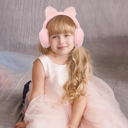 Garneck Cat Ears Cover Pink Ear Warmer Winter Plush Ear Covers Headwear Winter Accessory for Girl Lady Keep Warm4