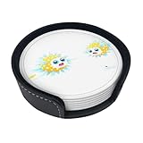 Juego de 6 posavasos redondos resistentes al calor, con una caja de almacenamiento de cuero con diseño de pez globo de neón