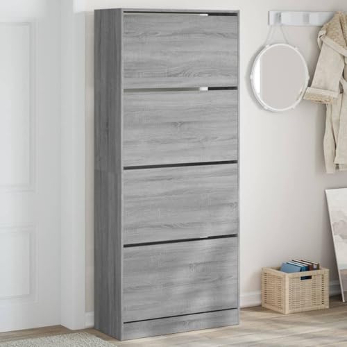 WKIEQACO Mueble para hogar y jardín, zapatero con 4 cajones abatibles, color gris, Sonoma, 80 x 34 x 187,5 cm