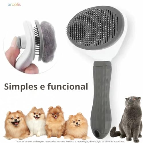 Escova Pelos Pet Automática Rasqueadeira Magica para Cães e Gatos com Cabo Texturizado de Alta Aderê