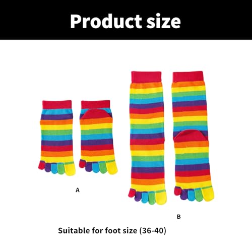 Fahoujs Chaussettes d'hiver pour femmes tube moyen nouveauté drôle arc-en-ciel rayé décontracté respirant cinq doigts chaussettes à orteils séparés pour sports de loisirs, a, taille unique – vue 7