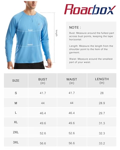 Roadbox UPF 50+ Sun Shirts for Men, UV Protection Long Sleeve Swim Shirt, Lightweight Rash Guard for Fishing Hiking Running