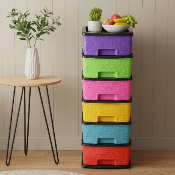 Plastic Modular Drawer Storage Chest Of Drawers Organizer Storage Box, Large Stomo Racks For Multipurpose Anti-slip Shoes Organizers (Multi, 6 Layer)