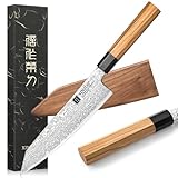 XINZUO Damaststahl Kiritsuke Kochmesser, japanischen Stil 21,5cm Küchenmesser Gyuto Messer, Handgefertigtes geschmiedetes Scharfes Chefmesser-Olivenholz und schwarzer Büffelhorngriff -mit Scheide