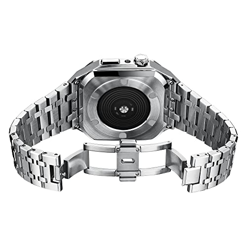 Bracelet luxe en acier pour Apple Watch 45mm boîtier premium argenté