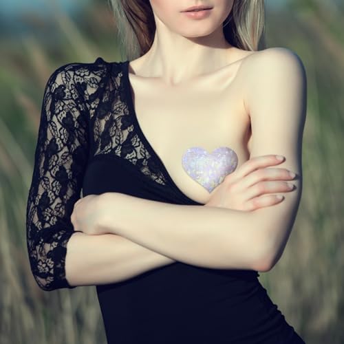 Image of Glitters Pasties Rave Pack Nipple Covers Stickers Disposable Sticky Breast Petals Bra Set for Women Rave Outfit Party