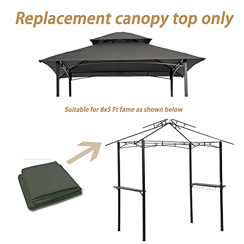 Savins Gt1-Zj 8X5Ft Grill Gazebo Replacement Canopy,Double Tiered Bbq Tent Roof Top Cover,Grey #TOP1
